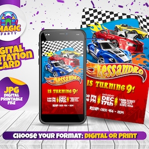 Uitnodigingskaart raceauto's - verjaardagsuitnodiging - 5 x 7 - afdrukbaar - gepersonaliseerd - niet direct downloaden - digitaal bestand