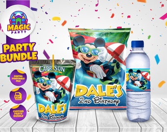 Mickey Pool Birthday Party Bundle - Mickey Party Treats - Chip Bag - Capri Sun labels - Water Bottle Labels - Personalized - DIGITAL FILE