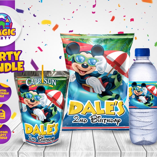 Mickey Pool Birthday Party Bundle - Mickey Party Treats - Chip Bag - Capri Sun labels - Water Bottle Labels - Personalized - DIGITAL FILE