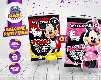 Letrero de bienvenida de Mickey o Minnie (2 opciones de diseño) - 17 x 25 pulgadas - Cumpleaños - Póster - Pancarta - Imprimible - Personalizado - ARCHIVO DIGITAL