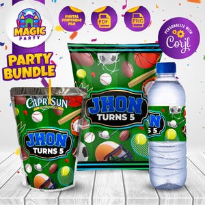 Sport Geburtstagsparty Bundle - Party Leckereien - Chipsbeutel - Capri Sonne Etiketten - Wasserflaschenetiketten - Personalisiert - DIGITALE DATEI