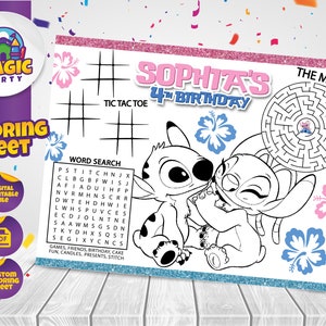 Stitch & Angel Coloring Sheet - Attività per feste - Compleanno - Stampabile - Personalizzato - Non download immediato - FILE DIGITALE