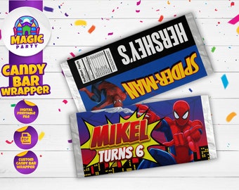 Spiderman Candy Bar Wrapper (2 design options) - size 5.2x5.8" printable label - Kids Birthday - Template Printable - DIGITAL FILE