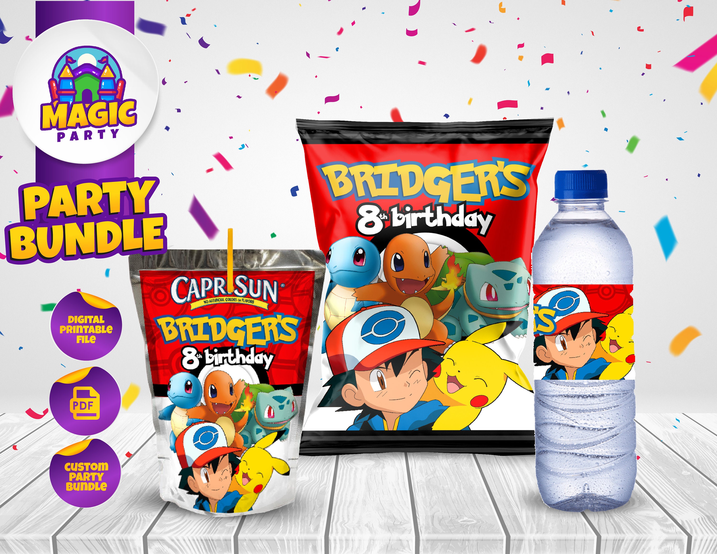 Pokemon inspired chip bag wrappers-digital-printed-pokemon party favor  bags-personalized party favors-pokemon party bags-pokemon chip bags