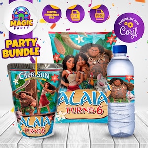 Moana Geburtstagsparty Bundle - Party Leckereien - Chipsbeutel - Capri Sonne - Wasserflaschenetiketten - Personalisiert - DIGITALE DATEI