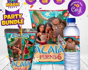 Moana Geburtstagsparty Bundle - Party Leckereien - Chipsbeutel - Capri Sonne - Wasserflaschenetiketten - Personalisiert - DIGITALE DATEI