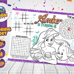 Ariel Coloring Sheet - Party Activity - Birthday - Printable - Personalized - Not Instant Download - DIGITAL FILE