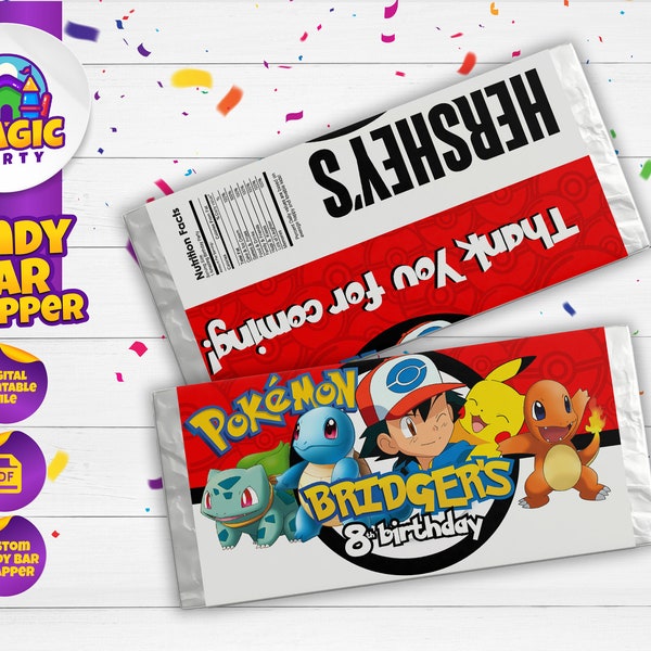 Pokemon Birthday Candy Bar Wrapper - 5.2 x 5.8" printable labels - Bar wrapper - Kids Birthday - Template - Printable - DIGITAL FILE