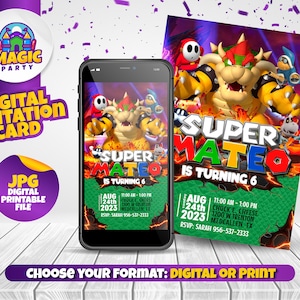 Tarjeta de invitación de Super Bowser - Invitación de cumpleaños - 5x7 - Imprimible - Personalizada - No se descarga al instante - ARCHIVO DIGITAL