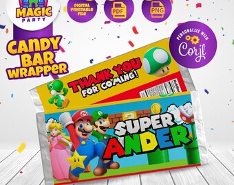 Super Mario Birthday Candy Bar Wrapper - 5.2 x 5.8" printable labels - Bar wrapper - Kids - Birthday - Template Printable - DIGITAL FILE