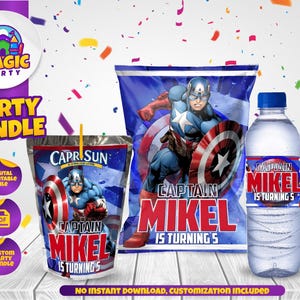 Captain America Party Bundle - Comic Party Treats - Super Hero party - Chip Bag - Capri Sun - Water labels - DIGITAL FILE
