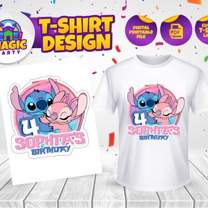 Stitch & Angel T-shirt design - Kids Birthday - Printable Template - T-shirt party, kids - Editable T-shirt - Personalized - DIGITAL FILE