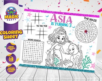 Disegno da colorare di Ariel - Attività per feste - Compleanno - Stampabile - Personalizzato - Non scaricabile immediatamente - FILE DIGITALE