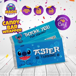 Stitch Candy Bar Wrapper - 5.2x5.8&quot; - printable labels - Bar wrapper - Kids Birthday - Template - DIGITAL FILE