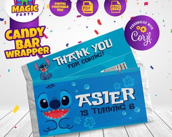 Stitch Candy Bar Wrapper - 5.2x5.8" - printable labels - Bar wrapper - Kids Birthday - Template - DIGITAL FILE