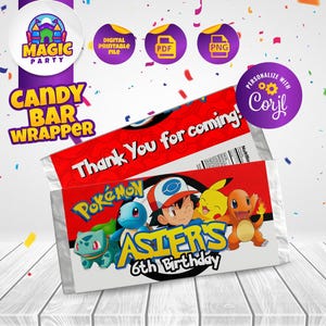 Pokemon verjaardag Candy Bar Wrapper - Afdrukbare labels van 5,2 x 5,8" - Bar wrapper - Kinderverjaardag - Sjabloon - Afdrukbaar - DIGITAAL BESTAND