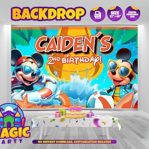 Mickey Pool Party BackDrop 72''x48'' (2 design options) - Customizable - Birthday Backdrop - Banner - Print-it-Yourself - DIGITAL FILE