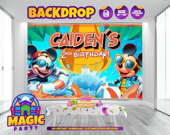 Mickey Pool Party BackDrop 72''x48'' (2 design options) - Customizable - Birthday Backdrop - Banner - Print-it-Yourself - DIGITAL FILE