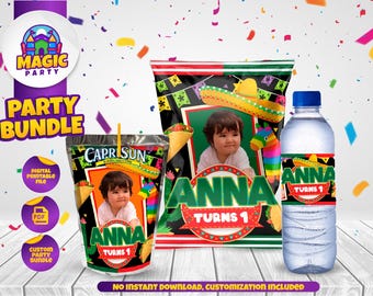 Mexican Fiesta Party Bundle - Chip Bag, Capri Sun, Water Bottle Labels - Personalized (Digital File)