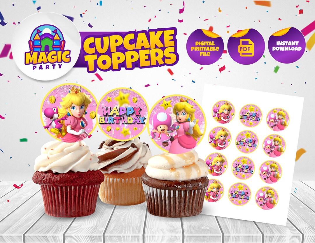Princess Peach Cupcake Topper instant Download Heroes Birthday Party