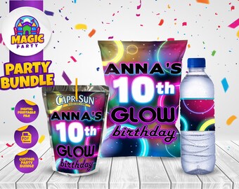 Glow Party Bundle - Party Treats - Chip - Capri Sun - Water Bottle Labels - Personalized - DIGITAL FILE