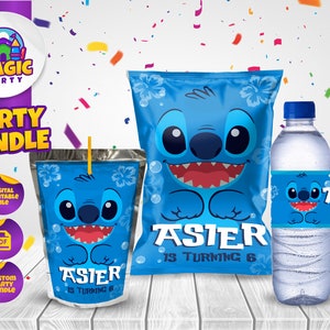 Stitch Birthday Party Bundle - (2 design options) Stitch Party Treats - Chip Bag - CapriSun - Water Bottle Labels - Personalized - DIGITAL f