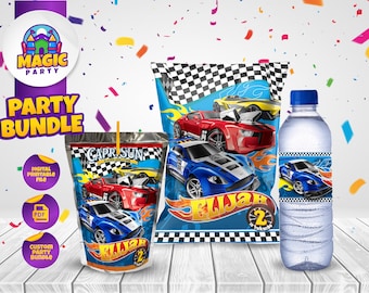 Race Cars Birthday Party Bundle - Race - Party Treats - Chip Bag - Capri Sun labels - Water Bottle Labels - Personalized - DIGITAL FILE