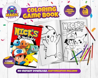 Pokemon Coloring Book - Party Activity - Birthday - Printable - Personalized - Not Instant Download - DIGITAL FILE