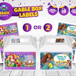 Ariel Gable Box label (2 design options) - Printable - Party Treats - Party Favor - Personalized - Kids Birthday - DIGITAL FILE