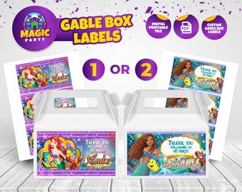 Ariel Gable Box label (2 design options) - Printable - Party Treats - Party Favor - Personalized - Kids Birthday - DIGITAL FILE
