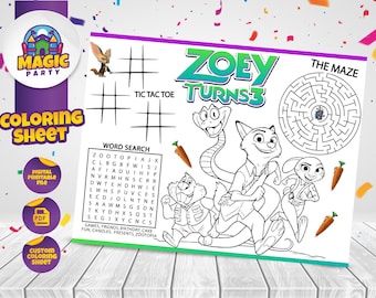 Zootopia Coloring Sheet - Party Activity - Birthday - Printable - Personalized - Not Instant Download - DIGITAL FILE