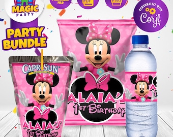 Minnie Birthday Party Bundle - Party Treats - Chip Bag - CapriSun - Water Bottle Labels - Personalized - DIGITAL FILE