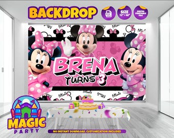 Minnie BackDrop 72''x48'' (2 design options) - Customizable - Birthday Backdrop - Banner - Print-it-Yourself - DIGITAL FILE