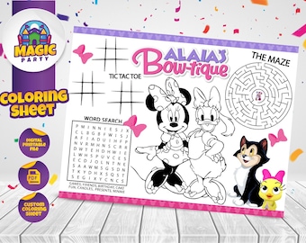 Minnie Bow-tique kleurplaat - feestactiviteit - verjaardag - afdrukbaar - gepersonaliseerd - niet direct downloaden - digitaal bestand