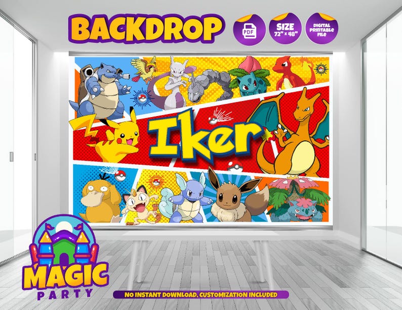 Pokemon Backdrop 72''x48'' (4 Design Options) - Customizable - Birthday ...