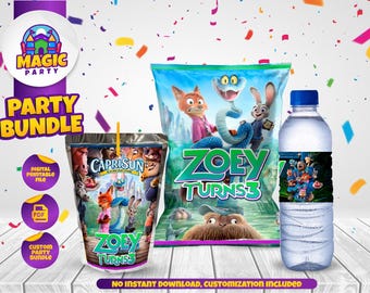 Zootopia Party Favor Bundle – Personalized Chip Bag, Capri Sun, Water Bottle Labels (Digital File)