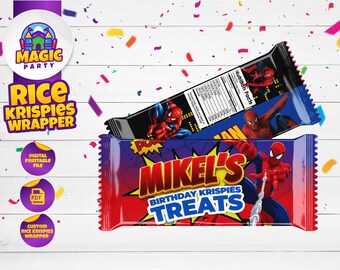 Envoltorio de Rice Krispies de Spiderman - Envoltorios para dulces de cumpleaños - Rice Krispies para niños - Cumpleaños - Imprimible - ARCHIVO DIGITAL