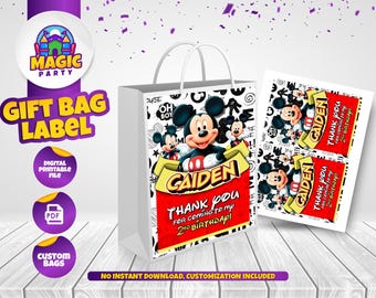 Etikett till Mickey Party Bag - (3 designalternativ) - Etikettstorlek 5 x 7 tum - Födelsedagssouvenir - Godispåsar - Presentpåsar - Goodie Bags - DIGITAL FIL