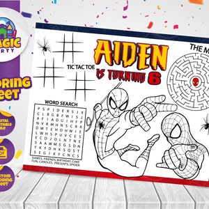 Spiderman Coloring Sheet - Party Activity - Birthday - Printable - Personalized - Not Instant Download - DIGITAL FILE