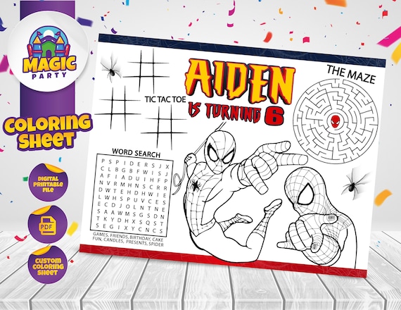 Spiderman 42 Pages Kids Coloring Book Instant Download PDF Coloring Pages  Printable Children's Superhero Activities Kids Birthday Gift 