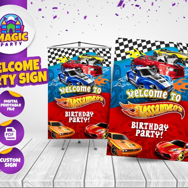 Race Cars Welcome Sign - Birthday - Poster - 17x25in - Banner - Personalized - DIGITAL FILE