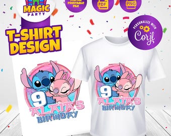 Stitch & Angel T-shirt design - Kids Birthday - Printable - T-shirt party - Editable - Personalized - DIGITAL FILE