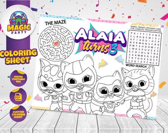 Super kitties Coloring Sheet - Party Activity - Birthday - Printable - Personalized - Not Instant Download - DIGITAL FILE