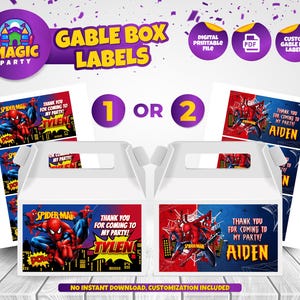 Spider Man Gable Box label (2 design options) - Printable - Party Treats - Editable Template - Party Favor - Personalized - - DIGITAL FILE