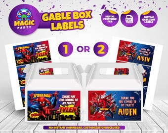 Spider Man Gable Box label (2 design options) - Printable - Party Treats - Editable Template - Party Favor - Personalized - - DIGITAL FILE