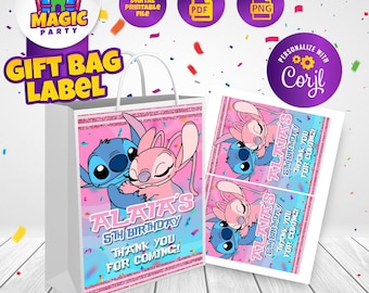 Stitch & Angel Label for Party Favor Bags - 5x7 size - Birthday Souvenir - Candy Bags - Gift Bags - Goodie Bags - DIGITAL FILE