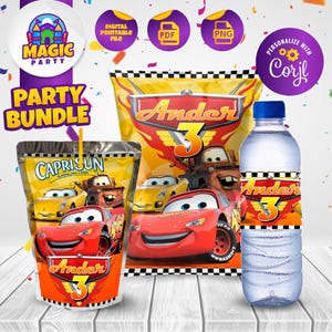 Cars Birthday Party Bundle - Cars Party Treats - Chip Bag - Capri Sun - Water Bottle Labels - Personalized - DIGITAL FILE