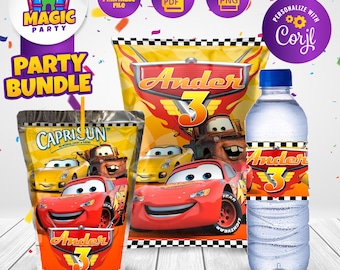 Cars Birthday Party Bundle - Cars Party Treats - Chip Bag - Capri Sun - Water Bottle Labels - Personalized - DIGITAL FILE