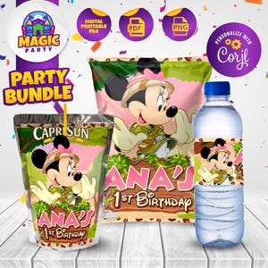 Minnie Safari Birthday Party Bundle - Minnie Party Treats - Chip Bag - Capri Sun - Water Bottle Labels - Personalized - DIGITAL FILE