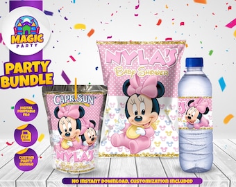Minnie Baby Shower - Party Bundle - Treats labels - Chip Bag - Capri Sun - Water Bottle - Customized - DIGITAL FILE